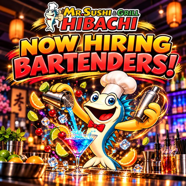 Mr Sushi, el pez chef, preparando cócteles: estamos contratando bartenders
